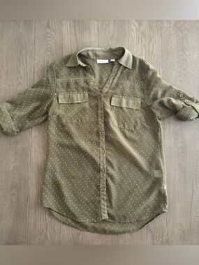 Sheer Olive Green Button-Down Shirt